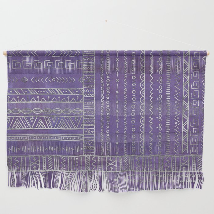 Tribal Ethnic Pattern Silver On  Purple Wall Hanging