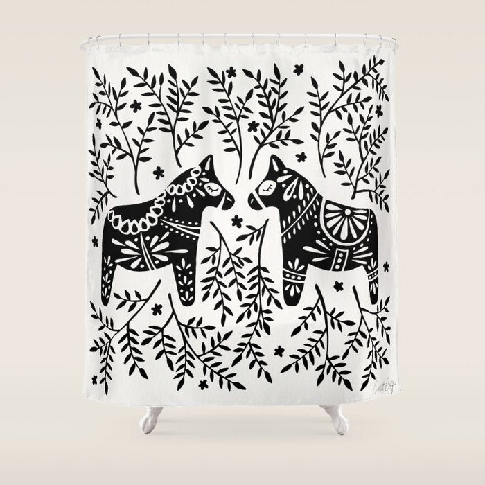 Swedish Dala Horses - Black Palette Shower Curtain