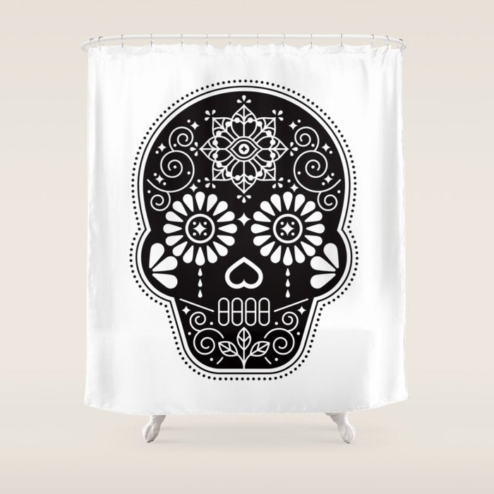 Dã­A De Muertos Calavera â¢ Mexican Sugar Skull - Black Palette Shower Curtain