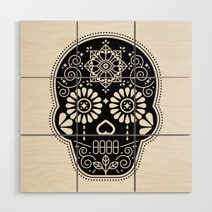 Dã­A De Muertos Calavera â¢ Mexican Sugar Skull - Black Palette Wood Wall Art
