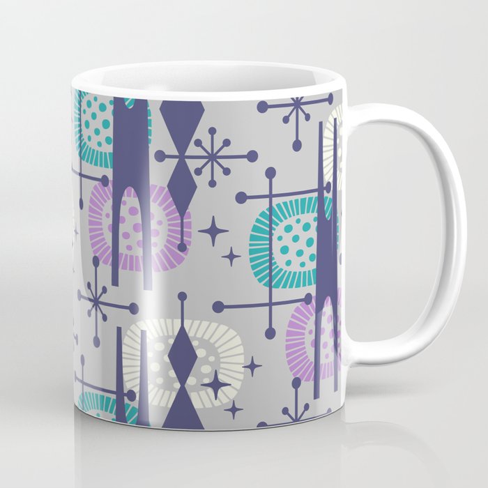 Retro Atomic Mid Century Pattern Grey Teal Blue And Lavender Coffee Mug