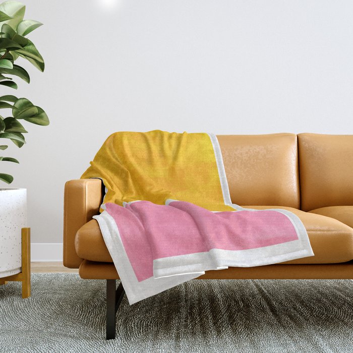 Pastel Yellow Pink Rothko Minimalist Mid Century Abstract Color Field Squares Throw Blanket