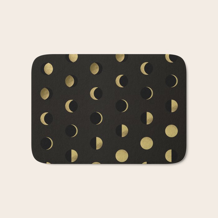 The Lunar Cycle â¢ Phases Of The Moon - Black & Gold Palette Bath Mat