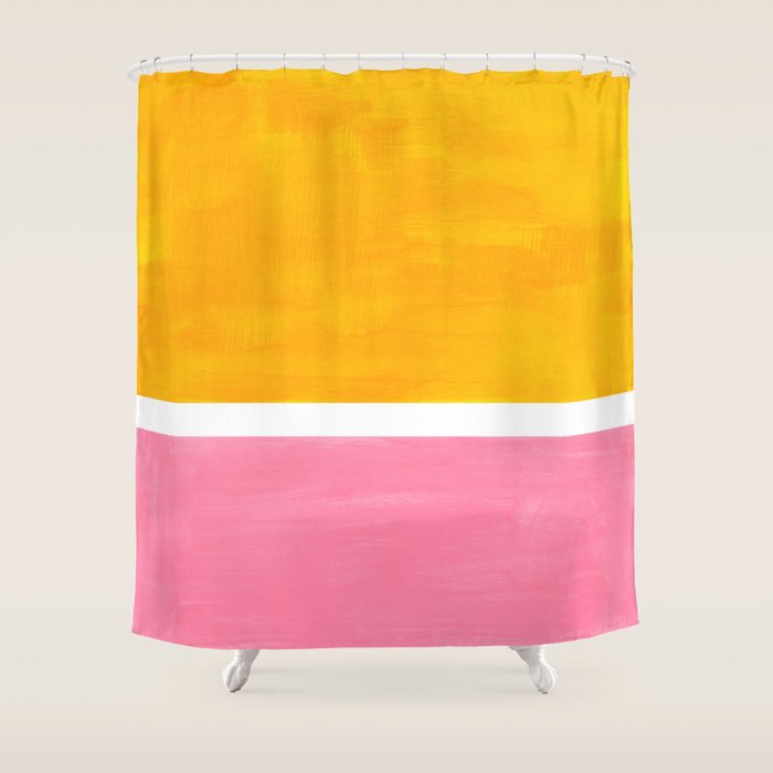 Pastel Yellow Pink Rothko Minimalist Mid Century Abstract Color Field Squares Shower Curtain
