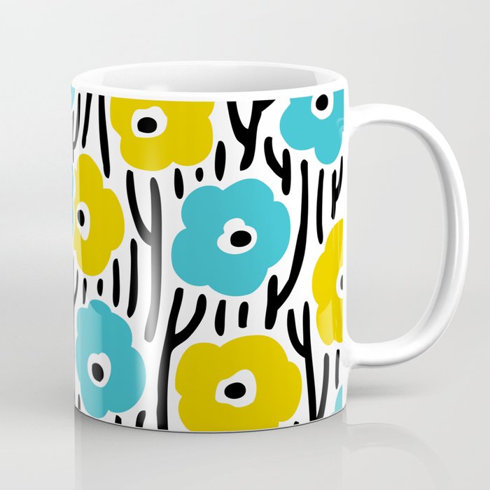 Wild Flowers Pattern Turquoise And Yellow Coffee Mug