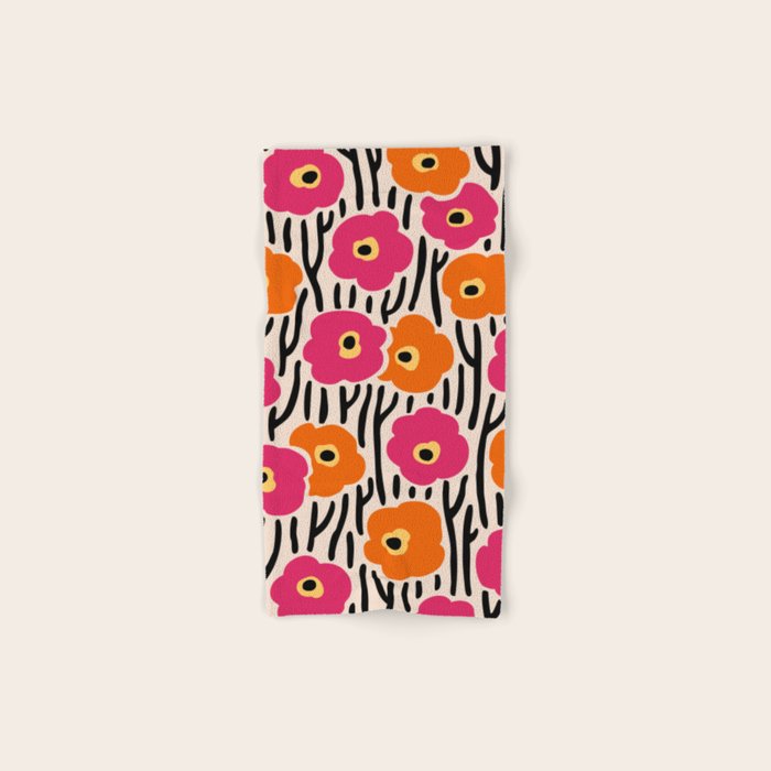 Floral  Pattern Hot Pink And Orange Bath Towel