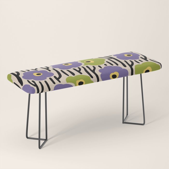 Wild Flowers Pattern Purple And Green Bench