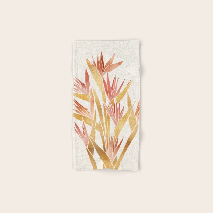 Metallic Gold Bird Of Paradise Flowers Bath Towel