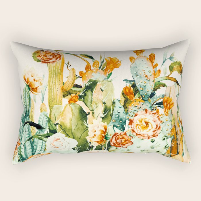 Succulent Flowered Cactus Rectangular Pillow