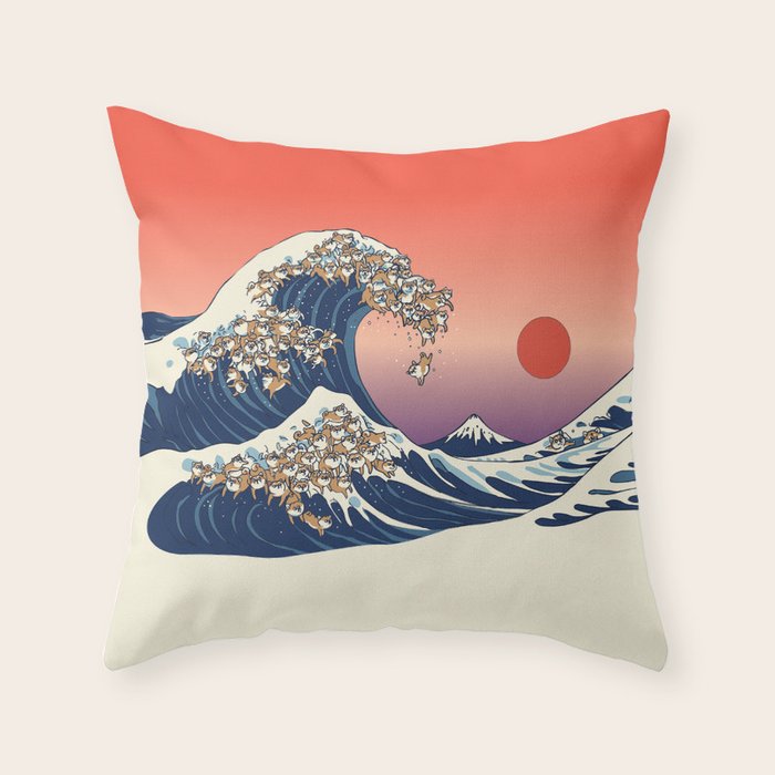 The Great Wave Of Shiba Inu Throw Pillow