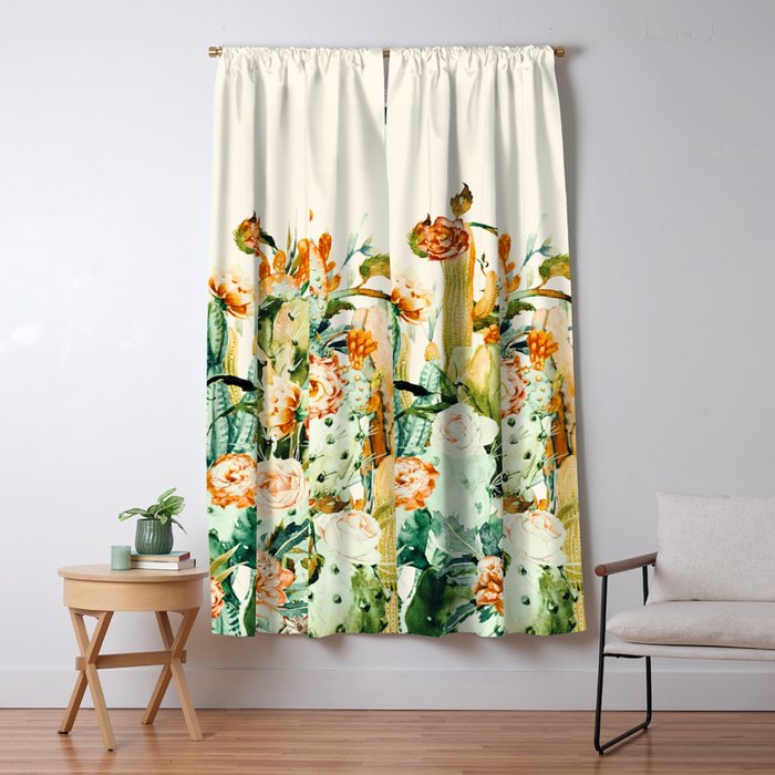 Succulent Flowered Cactus Window Curtain