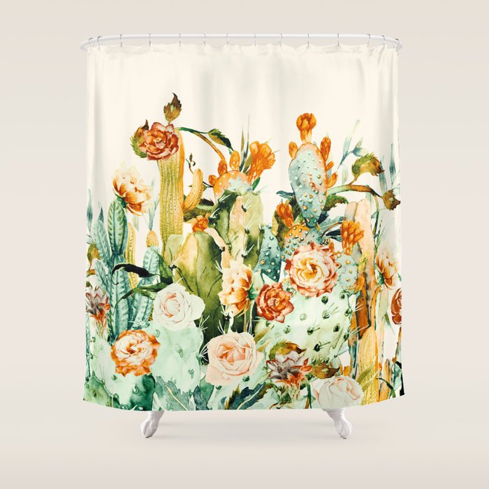 Succulent Flowered Cactus Shower Curtain