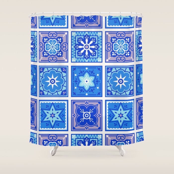 Talavera Mexican Tile - Blue Palette Shower Curtain