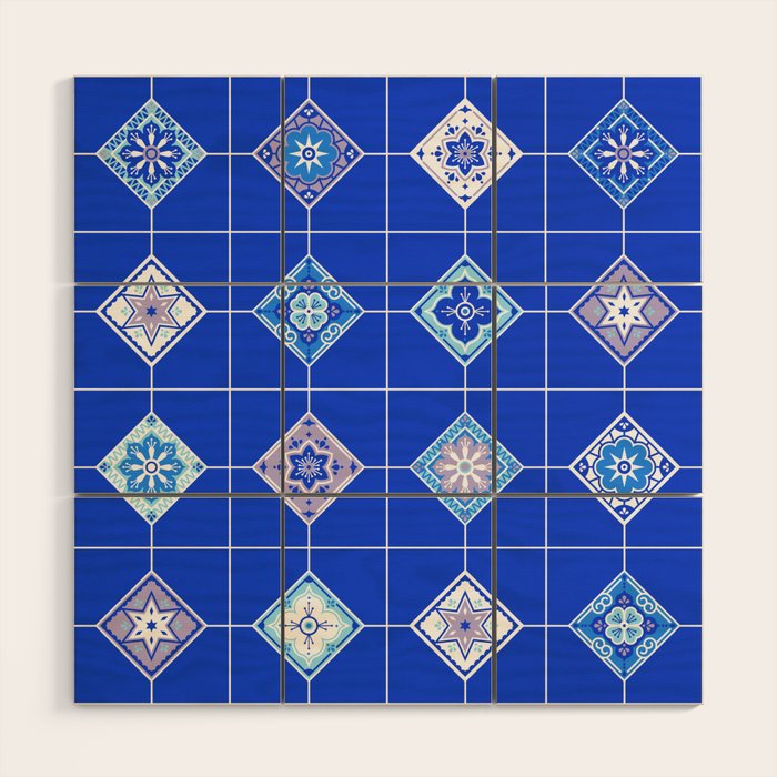 Talavera Mexican Tile - Blue Palette Wood Wall Art