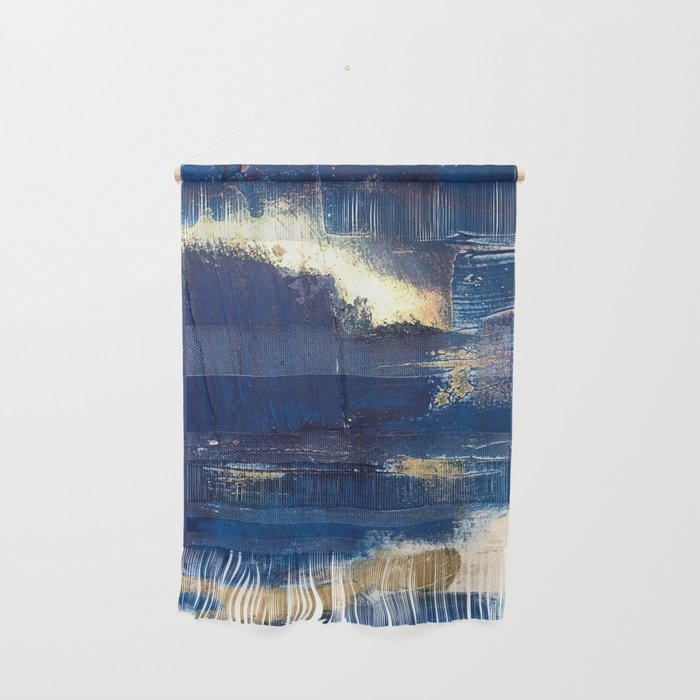 Halo [2]: A Minimal, Abstract Mixed-Media Piece In Blue And Gold By Alyssa Hamilton Art Wall Hanging