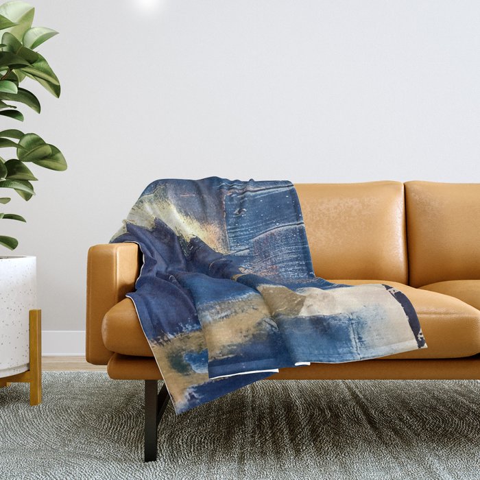 Halo [2]: A Minimal, Abstract Mixed-Media Piece In Blue And Gold By Alyssa Hamilton Art Throw Blanket