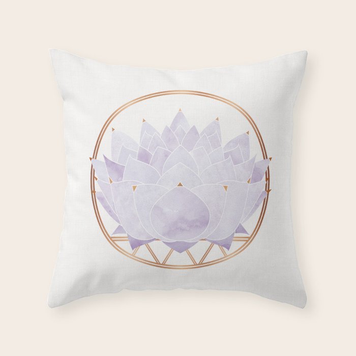 Lavender Lotus Blossom Watercolor Throw Pillow