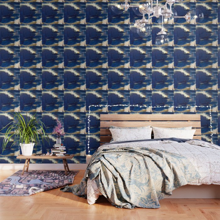 Halo [2]: A Minimal, Abstract Mixed-Media Piece In Blue And Gold By Alyssa Hamilton Art Wallpaper
