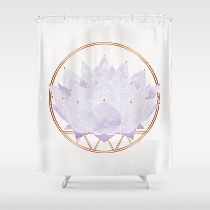 Lavender Lotus Blossom Watercolor Shower Curtain