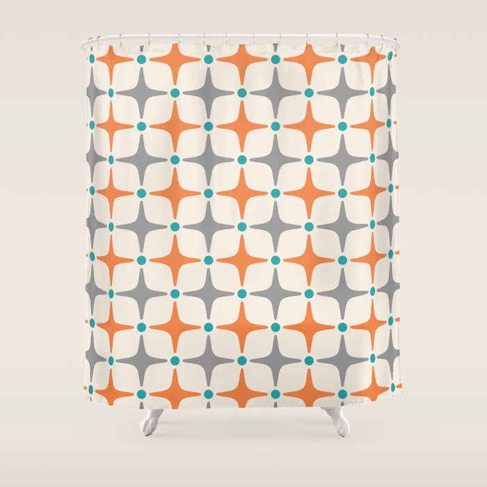 Mid Century Modern Starburst Pattern 993 Pattern Grey Blue And Orange Shower Curtain