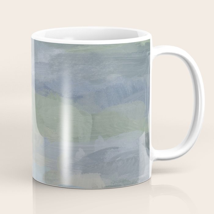 Summer At The Lake Ii - Sky Gray Blue Sage Green Abstract Wall Art, Painting Nature Print Portrait Coffee Mug