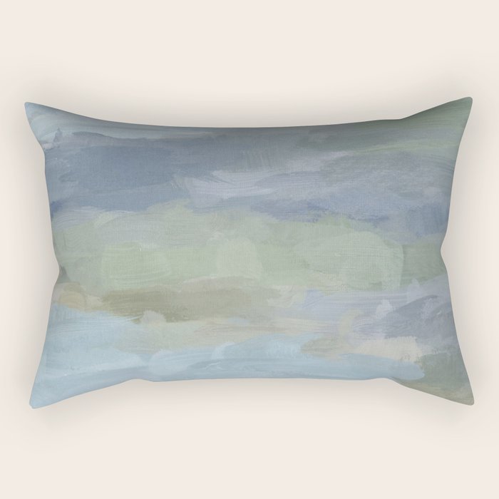 Summer At The Lake Ii - Sky Gray Blue Sage Green Abstract Wall Art, Painting Nature Print Portrait Rectangular Pillow