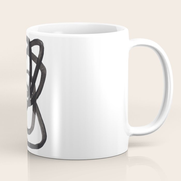 Black And White Minimalist Mid Century Abstract Ink Art Circle Swirls Black Circles Minimal Coffee Mug