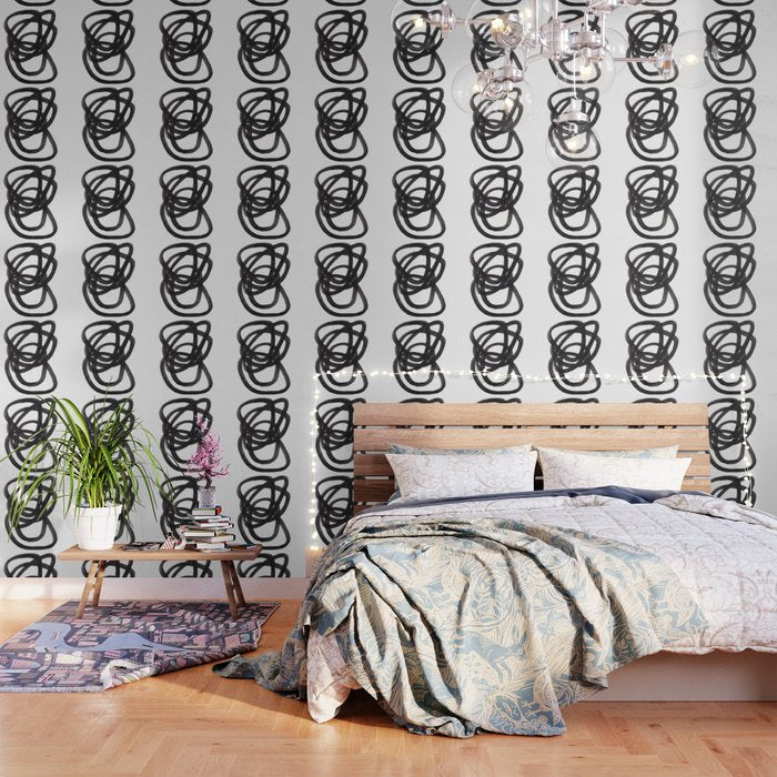 Black And White Minimalist Mid Century Abstract Ink Art Circle Swirls Black Circles Minimal Wallpaper