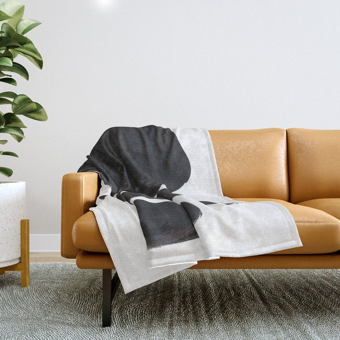 Black And White Minimalist Mid Century Abstract Ink Art Minimal Black Pebbles Paint Throw Blanket