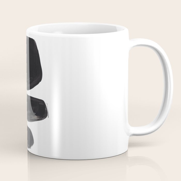 Black And White Minimalist Mid Century Abstract Ink Art Minimal Black Pebbles Paint Coffee Mug