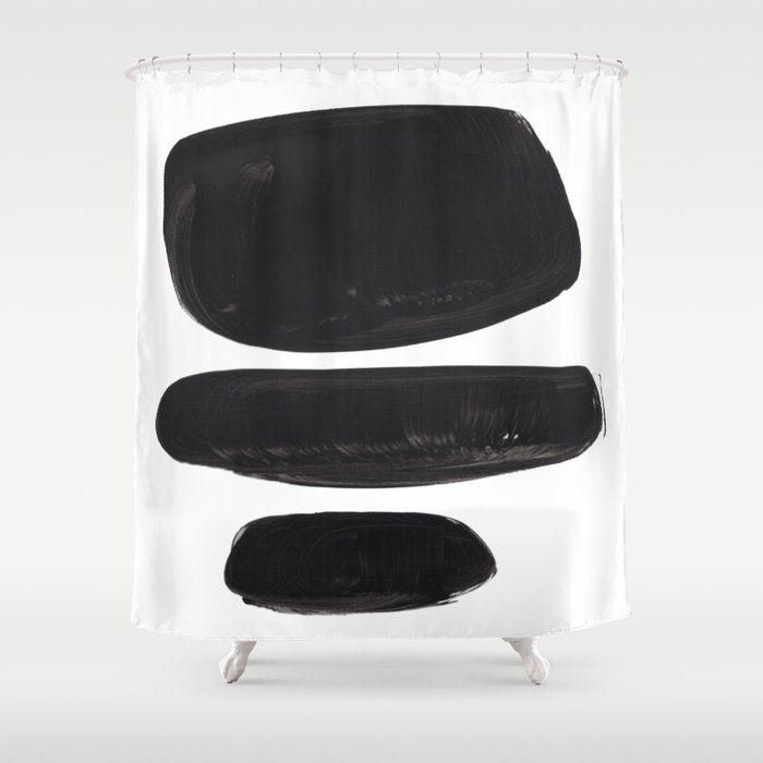 Black And White Minimalist Mid Century Abstract Ink Art Minimal Black Pebbles Paint Shower Curtain