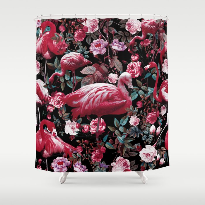 Floral And Flamingo Viii Pattern Shower Curtain