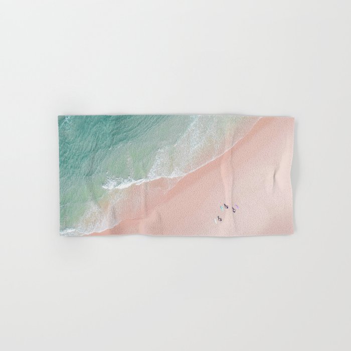 Surf Yoga Ii - Aerial Pink Beach Print - Ocean - Sea Travel Photography By Ingrid Beddoes Bath Towel