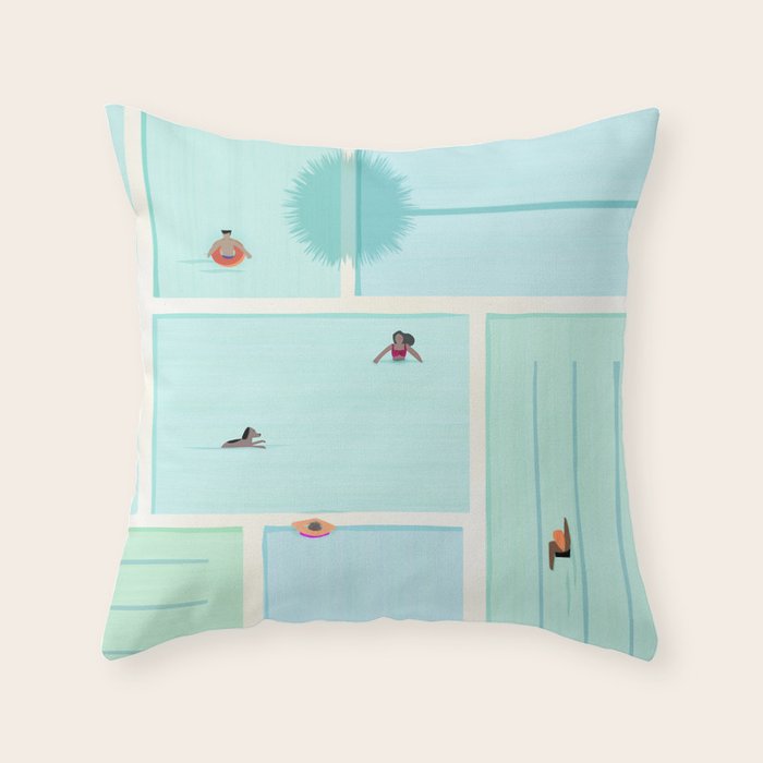 Saturdays At The Pool Illustration Throw Pillow