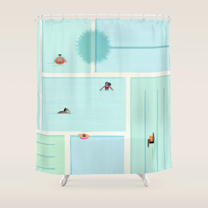 Saturdays At The Pool Illustration Shower Curtain