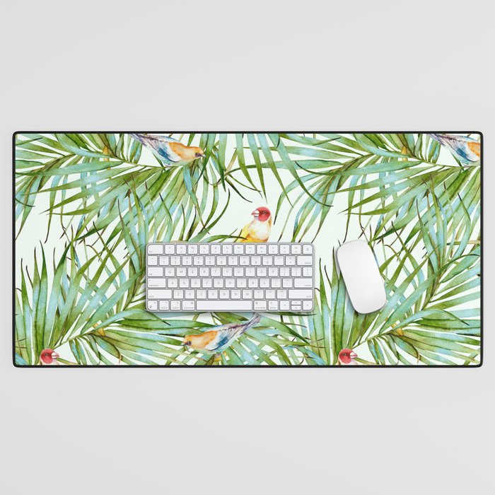 Birds On The Leaves Of The Jungle Desk Mat