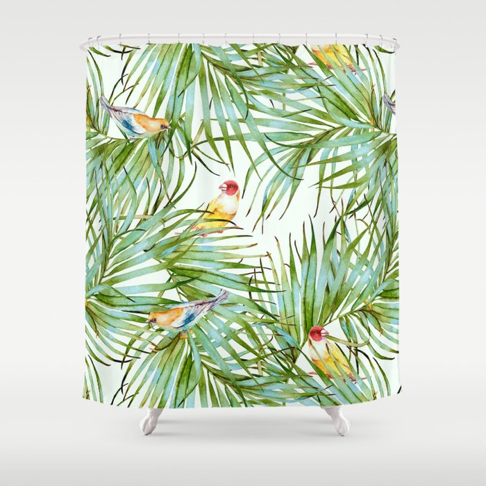 Birds On The Leaves Of The Jungle Shower Curtain