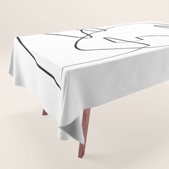 Abstract Head, Minimalist Line Art Tablecloth