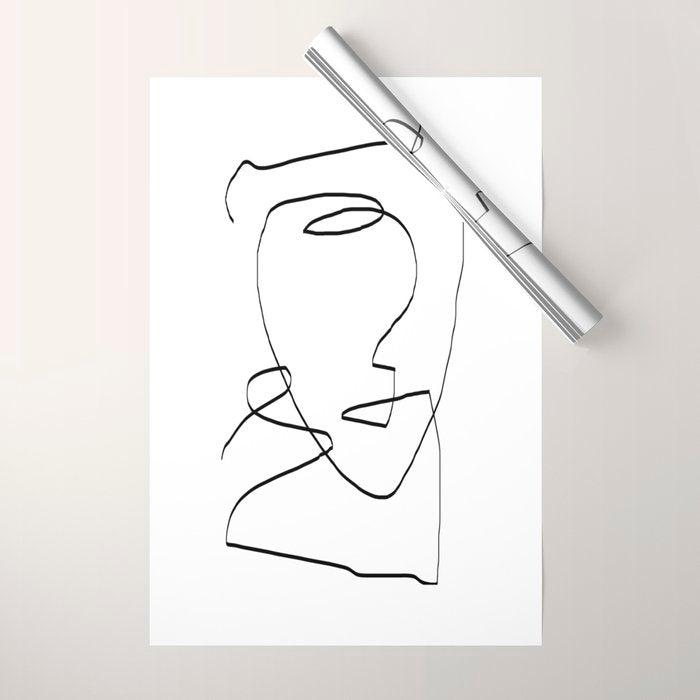 Abstract Head, Minimalist Line Art Wrapping Paper