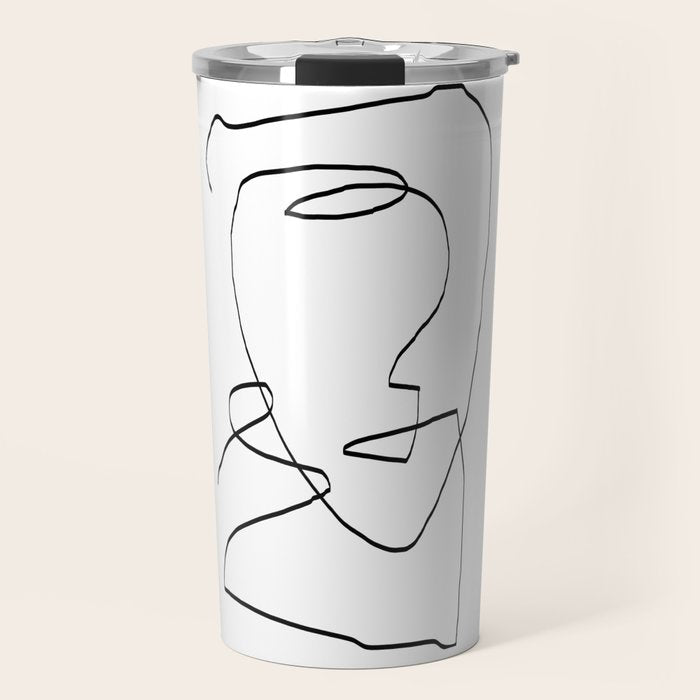 Abstract Head, Minimalist Line Art Travel Mug