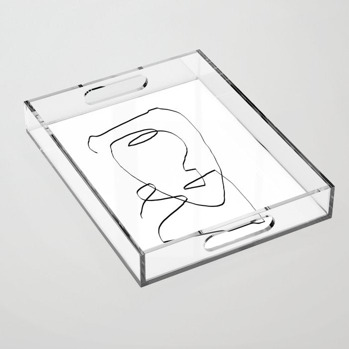 Abstract Head, Minimalist Line Art Acrylic Tray
