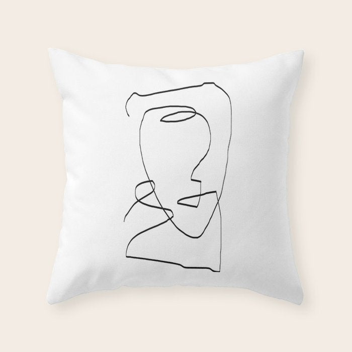 Abstract Head, Minimalist Line Art Throw Pillow