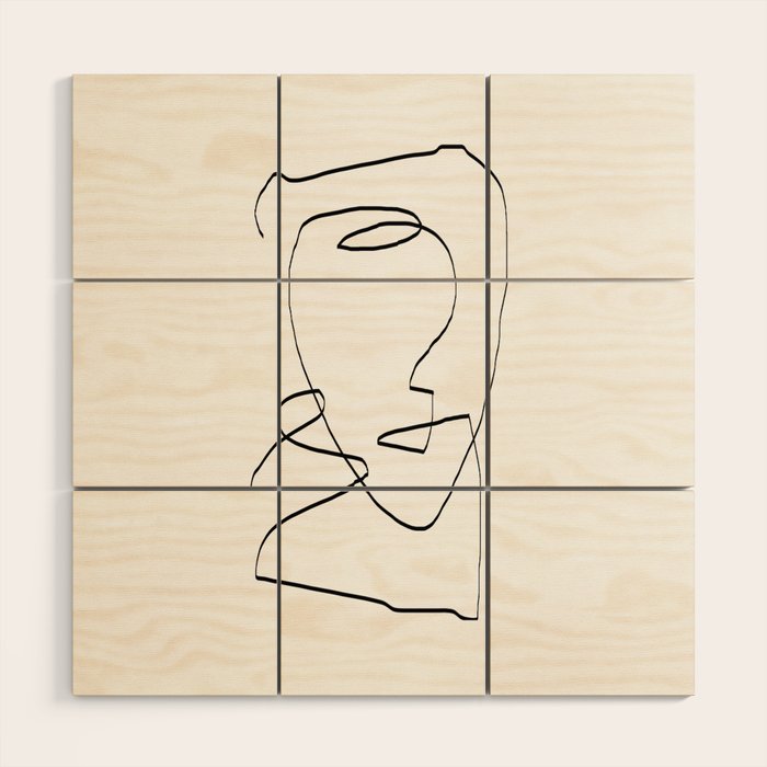 Abstract Head, Minimalist Line Art Wood Wall Art