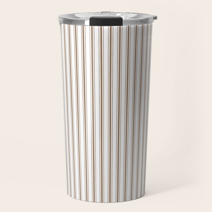 Mattress Ticking Narrow Striped Pattern In Dark Brown And White Travel Mug
