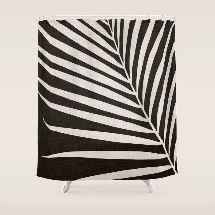 Black And White Palm Frond Shower Curtain
