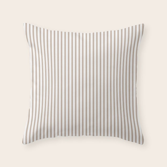 Mattress Ticking Narrow Striped Pattern In Dark Brown And White Throw Pillow
