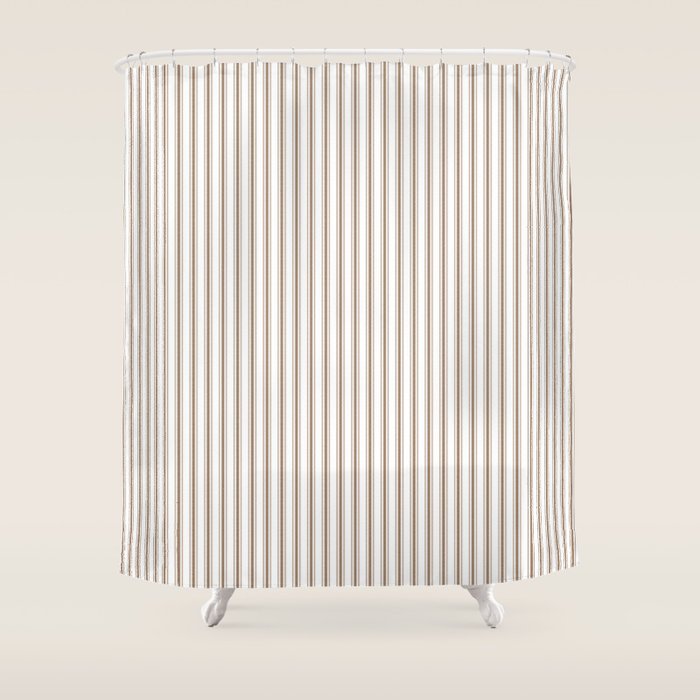 Mattress Ticking Narrow Striped Pattern In Dark Brown And White Shower Curtain
