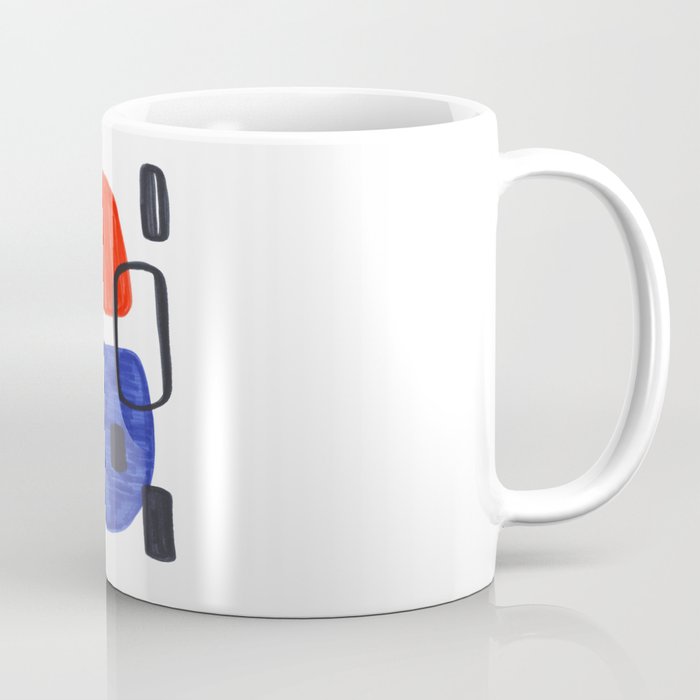 Mid Century Modern Abstract Minimalist Art Colorful Shapes Vintage Retro Style Orange Blue Shapes Coffee Mug