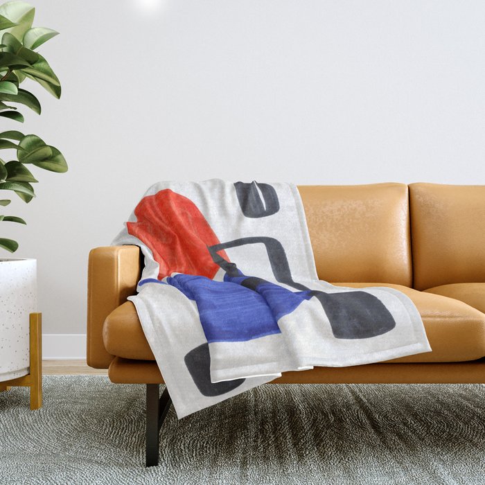 Mid Century Modern Abstract Minimalist Art Colorful Shapes Vintage Retro Style Orange Blue Shapes Throw Blanket