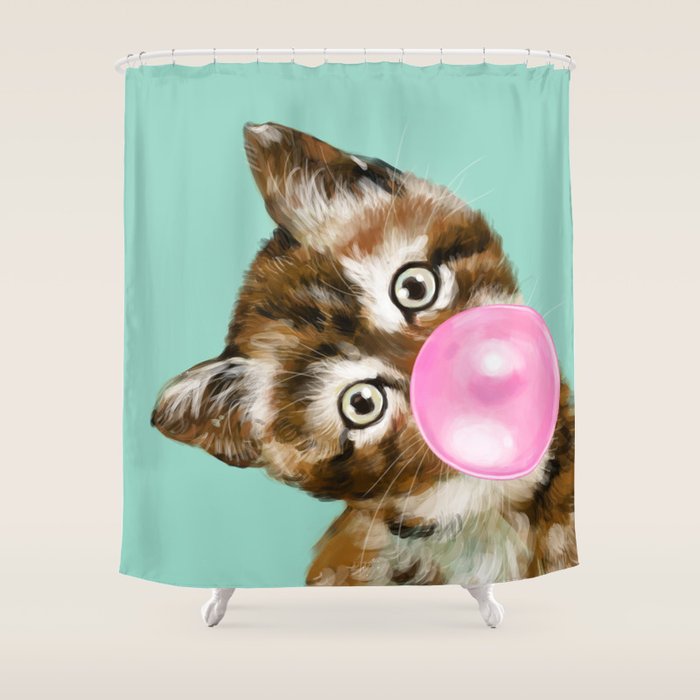 Bubble Gum Baby Cat In Green Shower Curtain